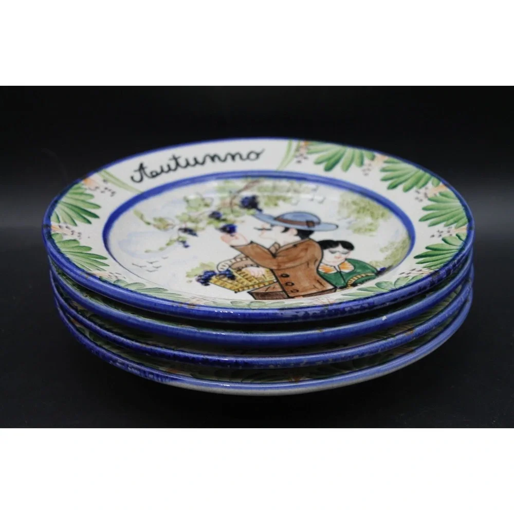 Set of 4 Italian Seasons Hand Painted Decorative Plates 9.5